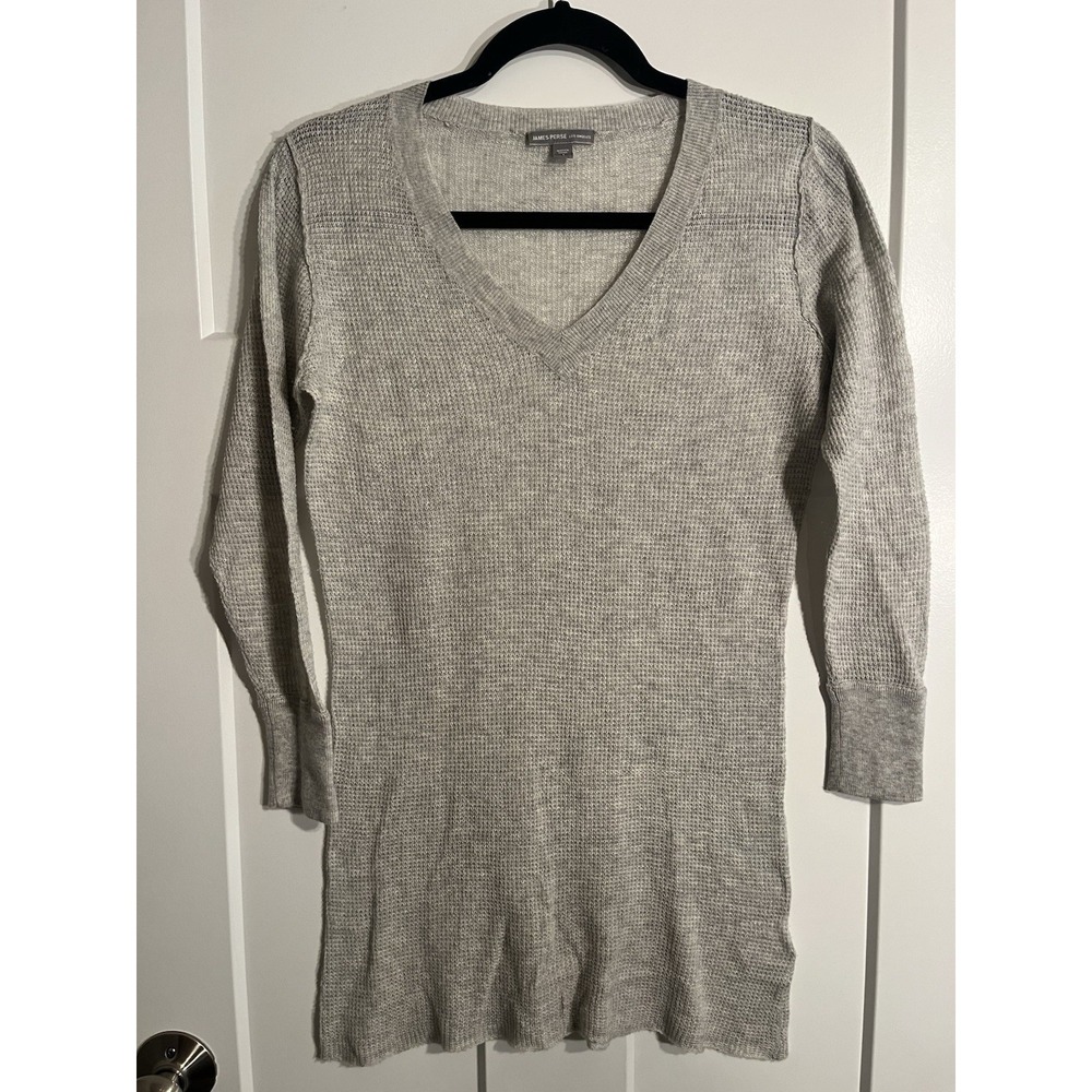 James Perse Womens Size 1 Small Gray Waffle Knit V Neck Tunic Sweater WCM2289